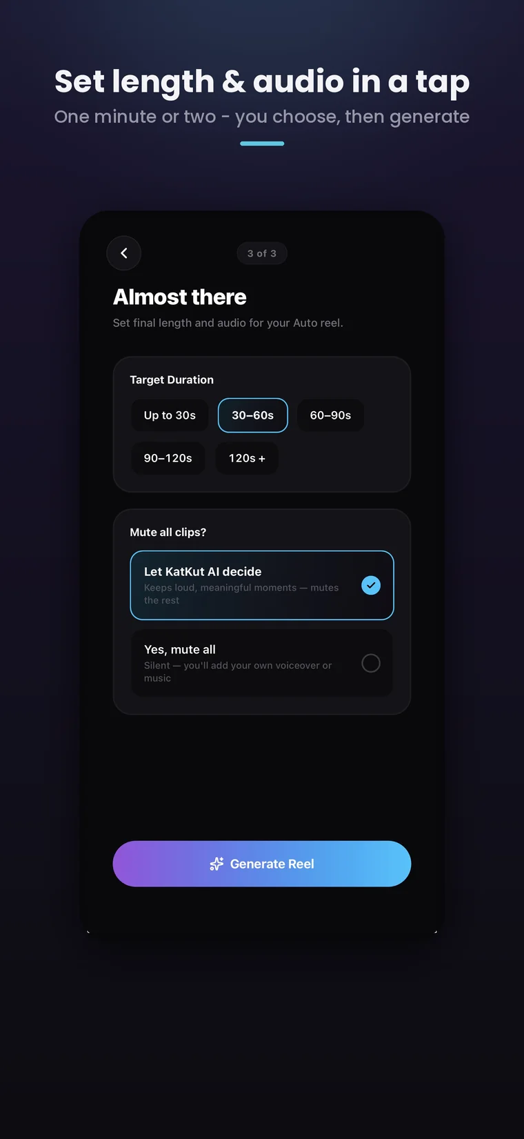 Set target length and audio in a tap